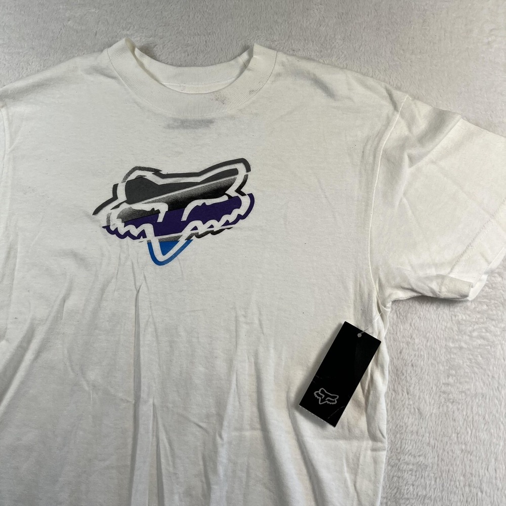 Fox Racing Boys Large White Hashed Fox Head Logo Graphic Tee Shirt 03472-008-L